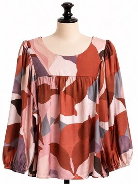 DR2 Rust and Pink Abstract Peasant Blouse